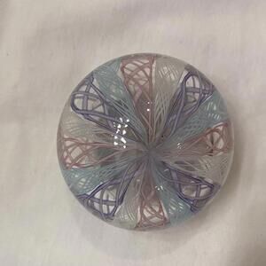VTG Murano  Art Glass Latticino Pink Purple Blue Lace Filigree Paperweight